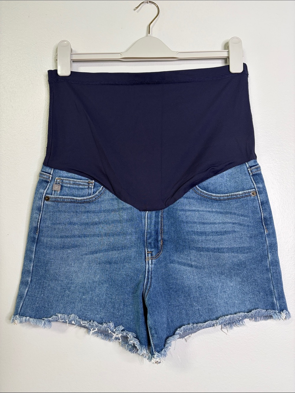 Pink blush Maternity High-Waist Denim Shorts - Navy Support Panel Size 30